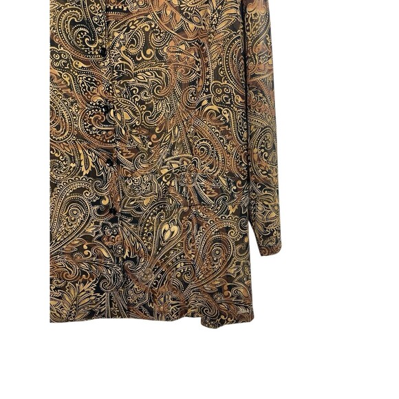 VTG Lane Bryant Designs & Co 22/24 Button Up Black Gold Paisley Tunic Sheer Top - Picture 3 of 11